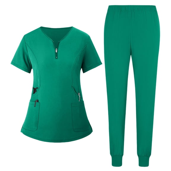 Womens Petite Scrub Sets 2026 Spring Summer V-Neck Scrub Top and Jogger Pants Stretch Nursing Scrubs Set Quick Dry Uniform Suits with Multi Pocket for Doctors, Nurses Turquoise M