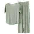 thumbnail image 1 of Womens Petite Summer Pajamas Sets Casual Crewneck Set Breathable Seamless Solid Color Sleepwear Outfit, 1 of 4