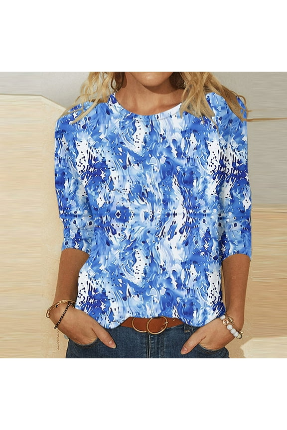 Womens Petite Tunic Tops 3/4 Sleeve Plus Size Womens Boho Summer Blouses Womens Spring Summer Tops for 2026 Printed Button down Shirts for Women