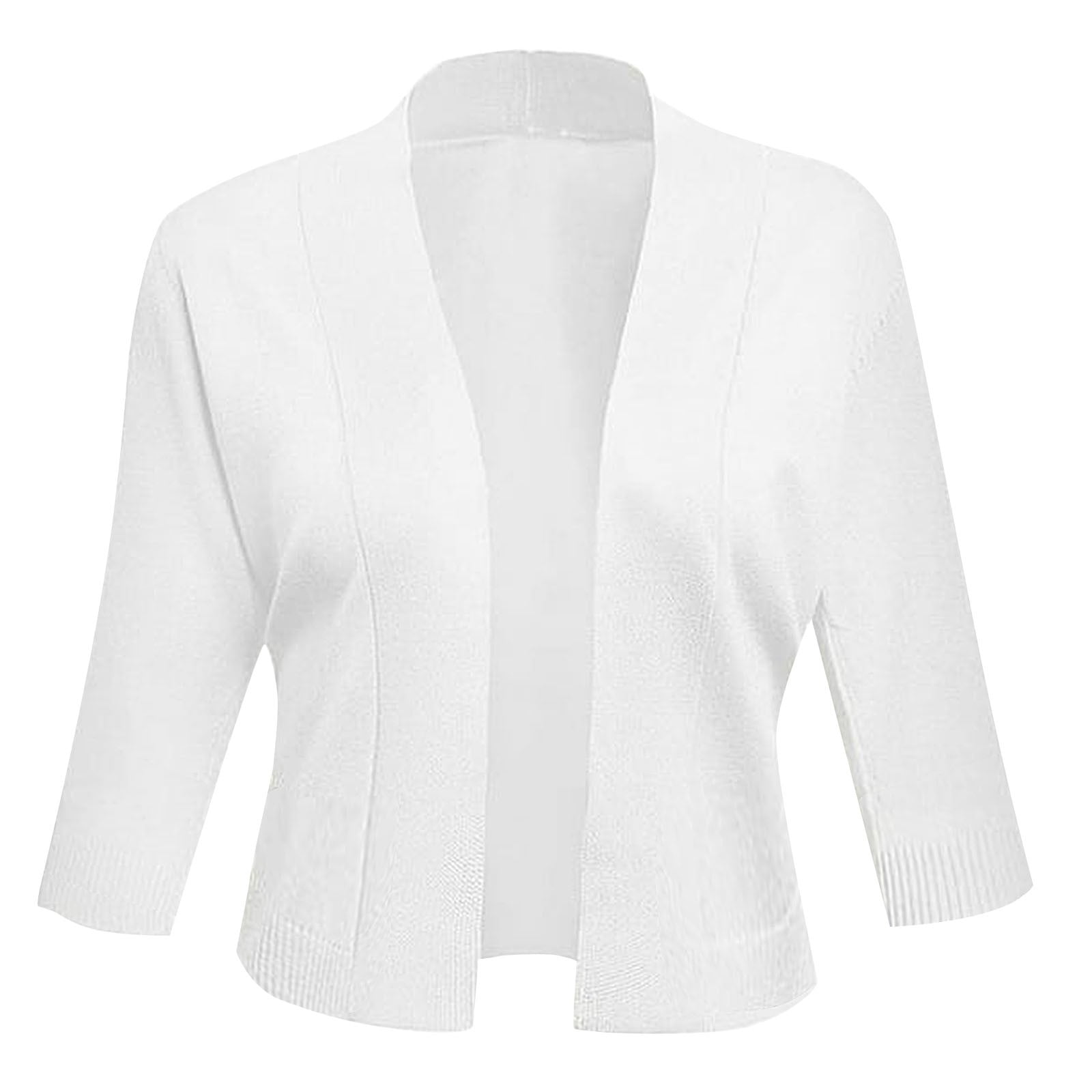 Womens Petite White Cardigan Sweater Lightweight Short Sleeve Solid Color Knitwear Elegant Simple Versatile Short Coat Cardigan White S