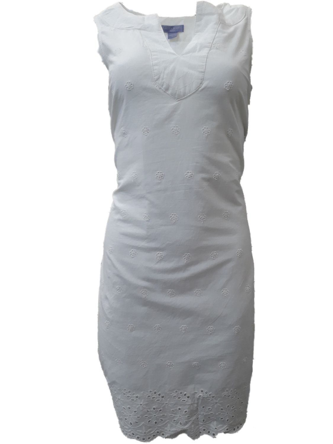 Womens Petite White Floral Eyelet Tank Top Tunic Sun Dress Womens Petite White Floral Eyelet Tank Top Tunic Sun Dress