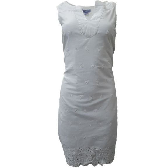 Womens Petite White Floral Eyelet Tank Top Tunic Sun Dress