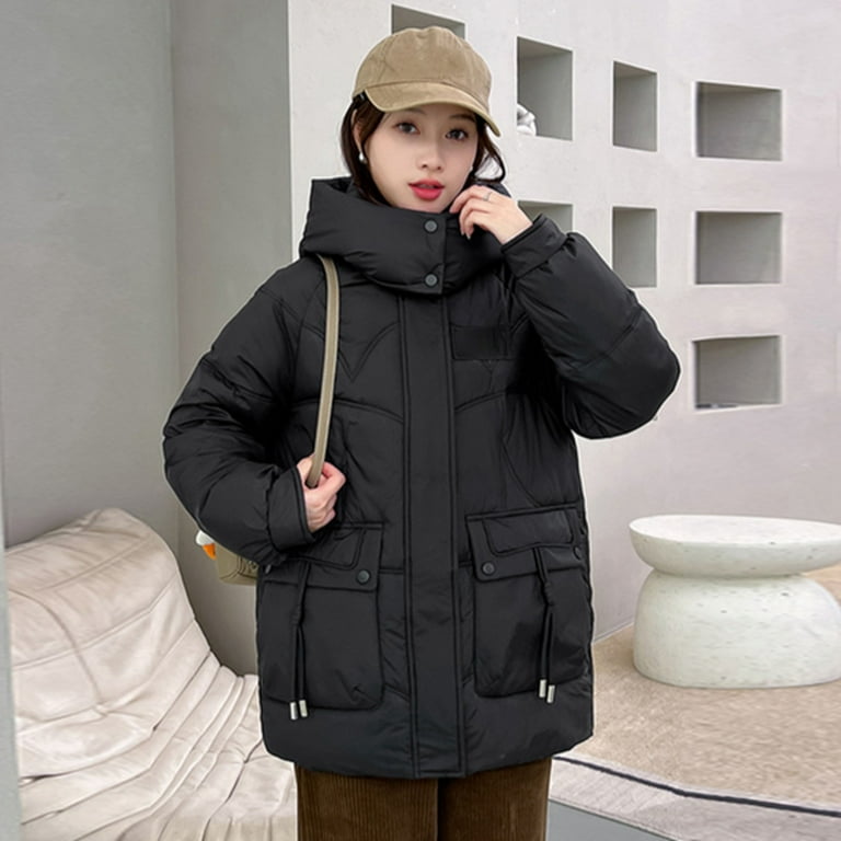 Womens Petite Wool Coat Solid Color Winter Warm Down Jacket Short Hooded For Women Walmart