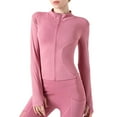 thumbnail image 1 of Womens Petite Yoga Activewear Zipper Front Sports Tops Long Sleeve Sports Cropped Tops, 1 of 7