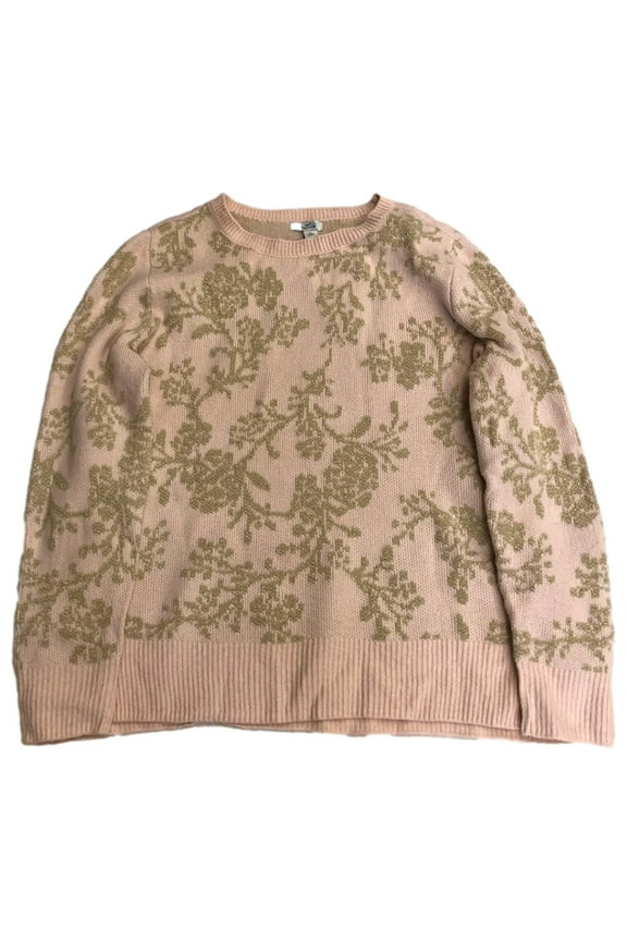 Womens Petites Soft Pink & Gold Floral Print Pull-Over Sweater Small Petite