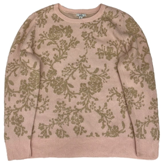 Womens Petites Soft Pink & Gold Floral Print Pull-Over Sweater XS Petite
