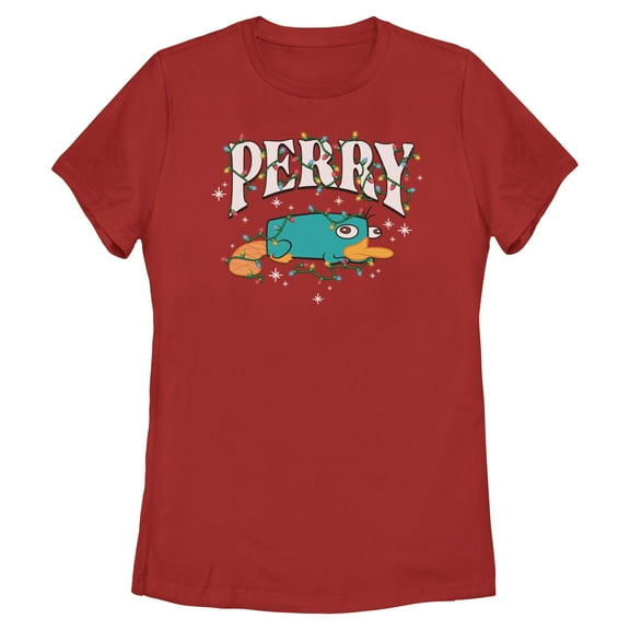 Womens Phineas and Ferb Perry the Platypus Christmas Lights T Shirt
