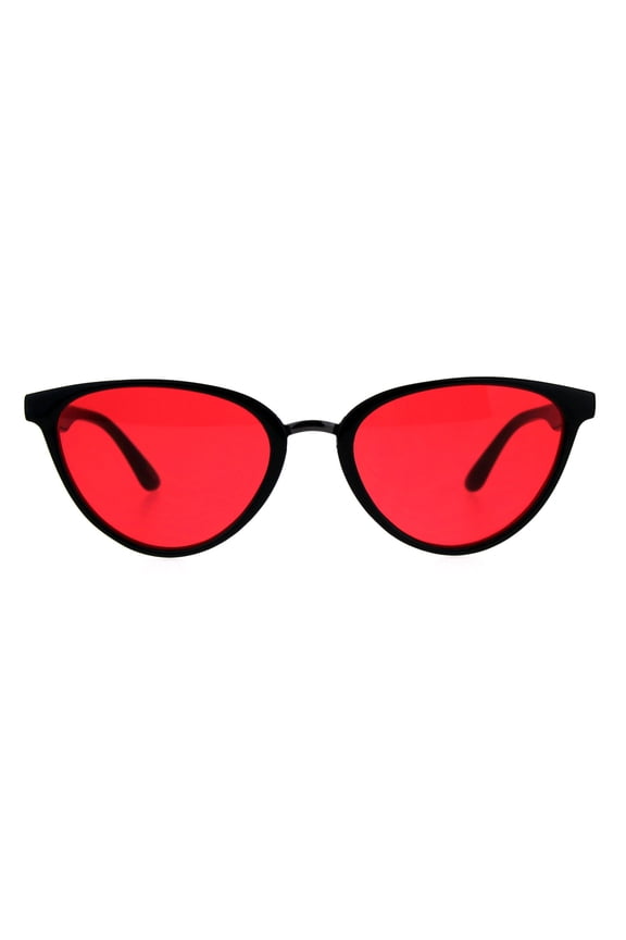 Womens Pimp Color Cat Eye Thin Horn Rim Plastic Sunglasses Red