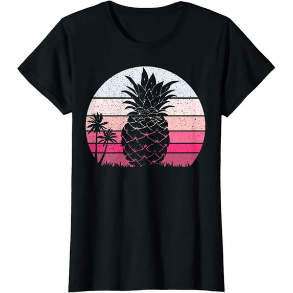 Womens Pineapple Summer Vintage Sunset Beach T-Shirt