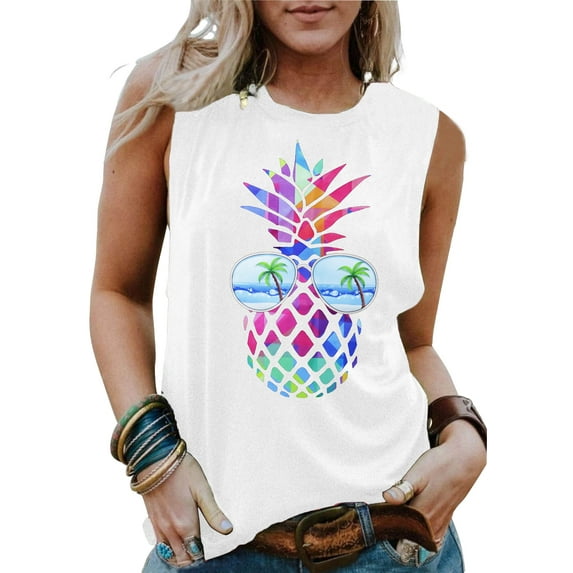 Womens Pineapple Sunglasses Shirt Funny Vacation Tee Shirts Graphic Tank Tops Sleeveless