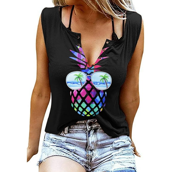 Womens Pineapple Sunglasses Shirt Funny Vacation Tee Shirts Graphic Tank Tops Sleeveless