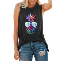 Womens Pineapple Sunglasses Shirt Funny Vacation Tee Shirts Graphic Tank Tops Sleeveless