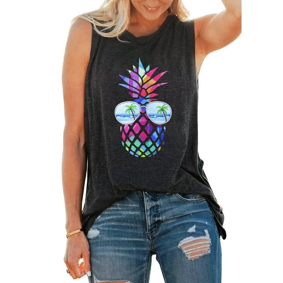 Womens Pineapple Sunglasses Shirt Funny Vacation Tee Shirts Graphic Tank Tops Sleeveless