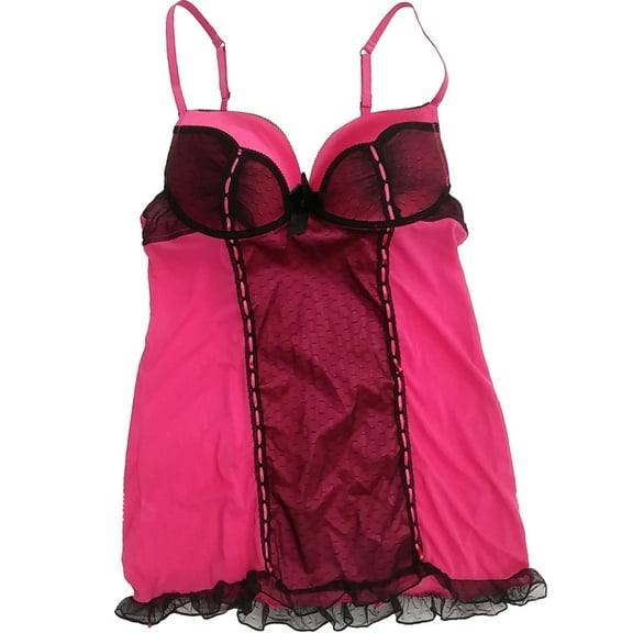 Womens Pink Black Babydoll Nightie Nightgown Lace Corset Lingerie Teddy