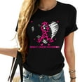 thumbnail image 1 of Womens Pink Breast Cancer Survivor 8 Years Free Cute Heart Cheetah Raglan Baseball T Shirt Black, 1 of 5
