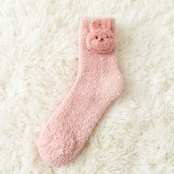 Womens Pink Bunny Plush Socks, Cute 3D Animal Fuzzy Socks Cozy Non-Slip Winter Lounge Gift,Size Free Size