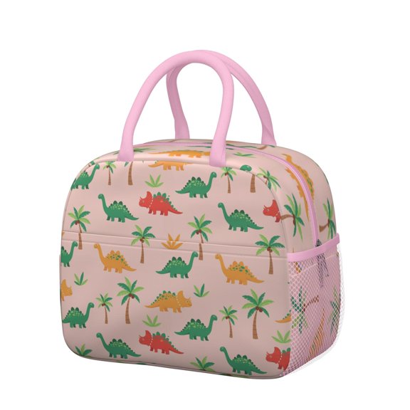 Womens Pink Cartoon Dinosaurs Palms Pattern Lunch Box for Work,Insulated Lunch Bag for Women,Loncheras Para Mujer,Leakproof Adult Lunch Bag for Work,Beach,Travel,Picnic,Camping