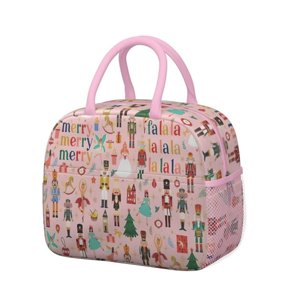 Womens Pink Christmas Nutcracker Pattern Lunch Box for Work,Insulated Lunch Bag for Women,Loncheras Para Mujer,Leakproof Adult Lunch Bag for Work,Beach,Travel,Picnic,Camping