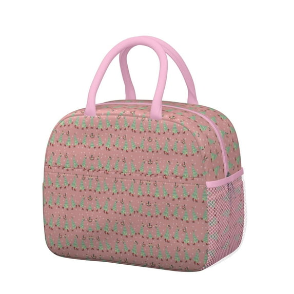 Womens Pink Christmas Tree Pattern Lunch Box for Work,Insulated Lunch Bag for Women,Loncheras Para Mujer,Leakproof Adult Lunch Bag for Work,Beach,Travel,Picnic,Camping