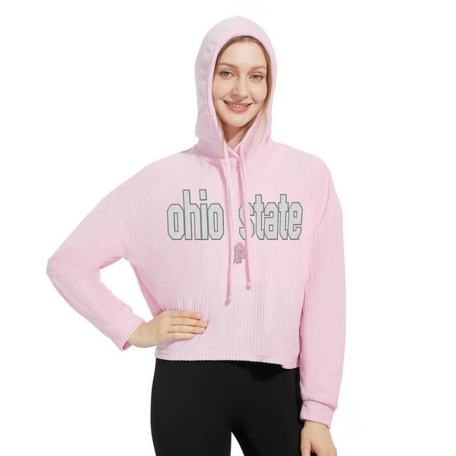 Womens Pink Color Blend Waffle Long Sleeve Hooded Tee