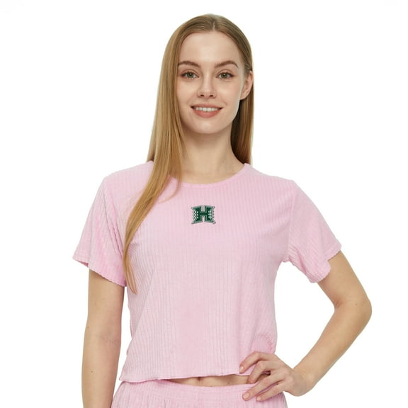 Womens Pink Color Blend Waffle Short Sleeve Tee