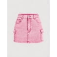 thumbnail image 1 of Womens Pink Denim Mini Skirt With Cargo Flap Pockets And Button Front, 1 of 30