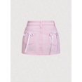 thumbnail image 1 of Womens Pink Fitted Denim Mini Skirt With Bow-Tie Pocket Details, 1 of 8