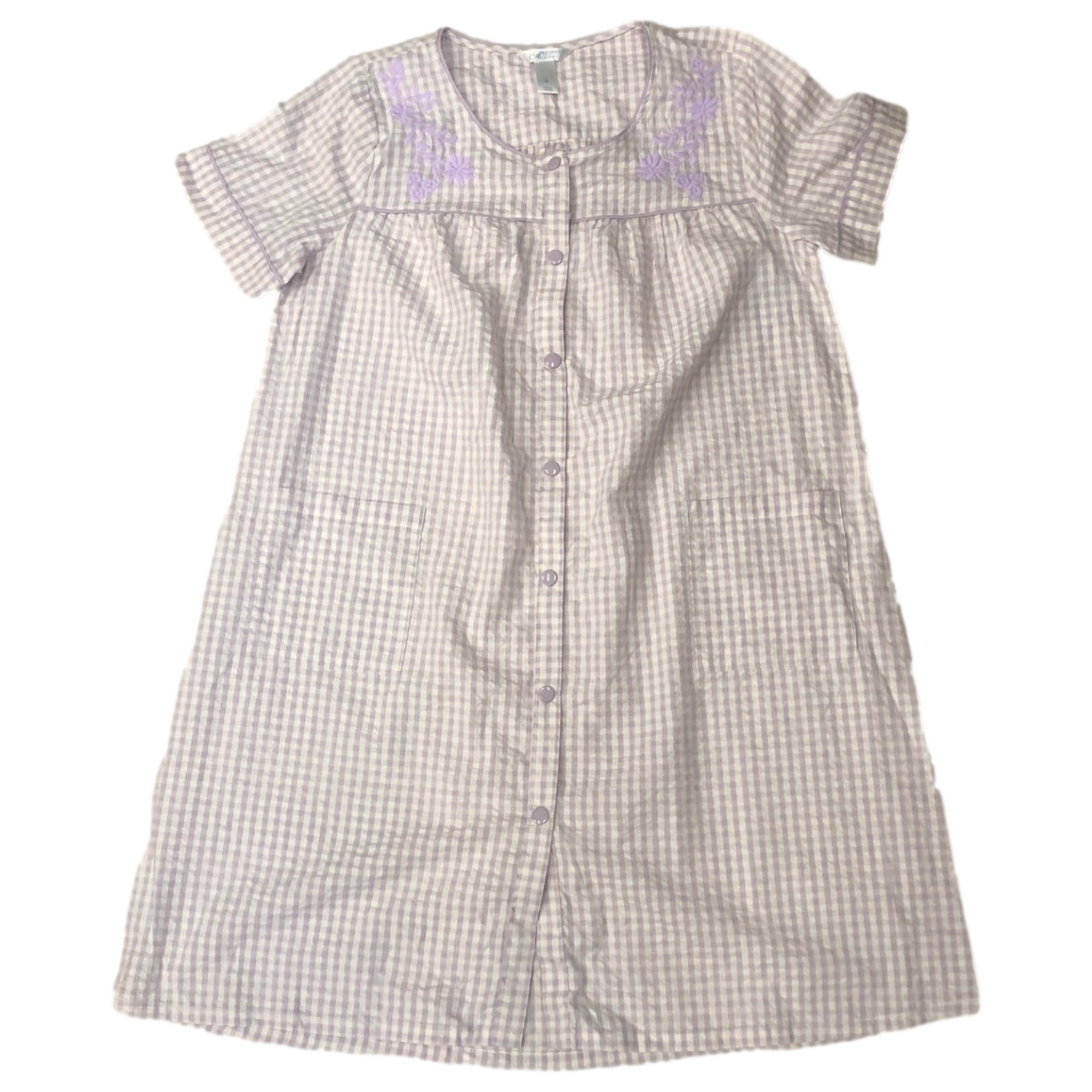 Womens Purple Check Gingham Duster Snap Front Nightgown Night Gown