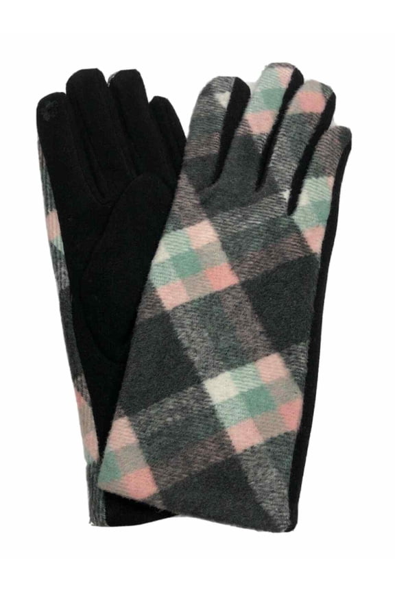 Womens Pink Gray & Mint Plaid Stretch Fit Texting & Tech Touchscreen Gloves