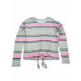 thumbnail image 1 of Womens Pink & Grey Stripe Tie Front Long Sleeve T-Shirt Tee Shirt Top S, 1 of 2