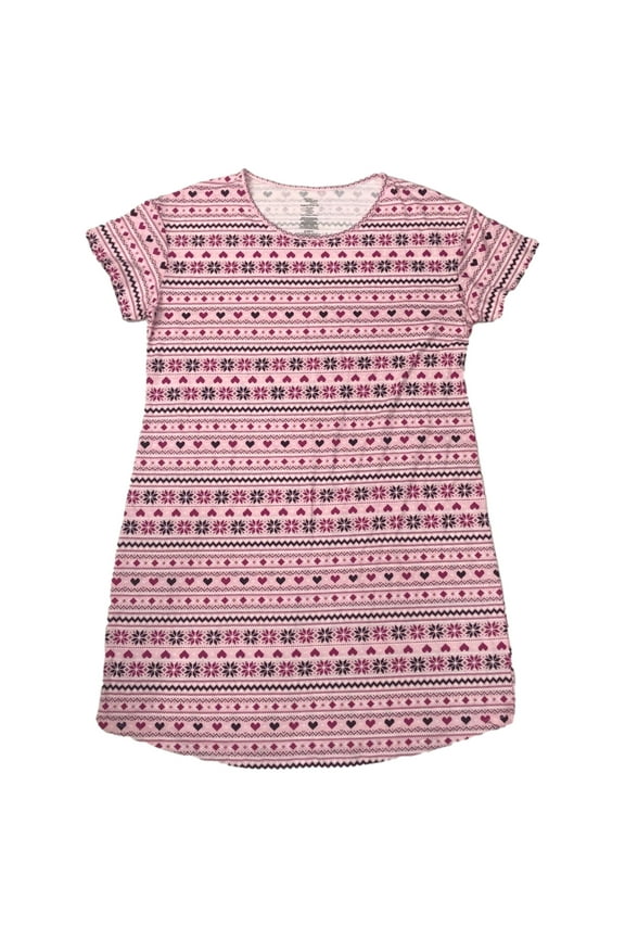 Womens Pink Heart & Snowflake Print Nightgown Sleepshirt Sleep Shirt S-M