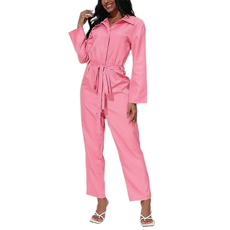 Womens Pink Jumpsuit Long Sleeve One Piece Romper Plus Size Jumpsuits for  Women 2023 Pink Costume XL