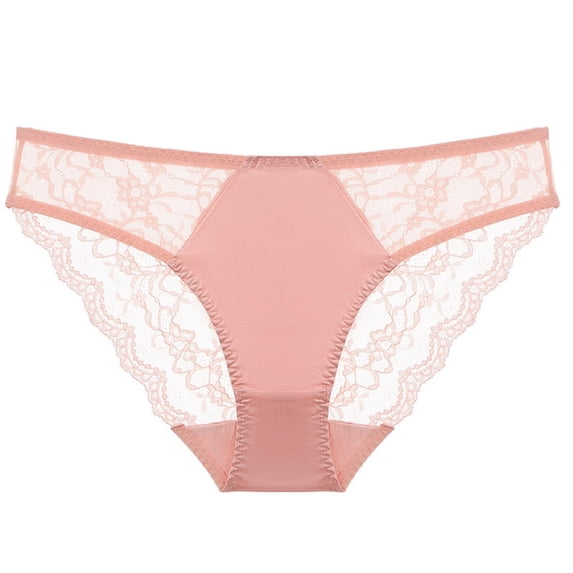 Womens Pink Lace Bikini Panties, Soft Everyday Underwear with Stretchy Comfort, 95% Polyester 5% Spandex for Lounge & Daily Wear,Size L