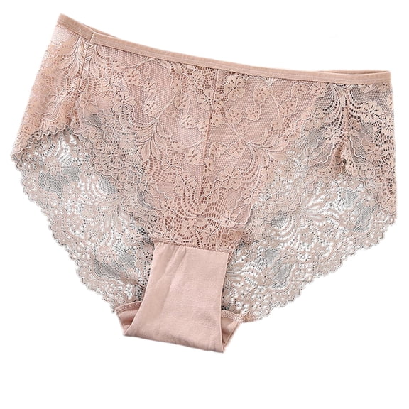 Womens Pink Lace Underwear Mid Rise Briefs, Floral Stretch Panties for Everyday Comfort, Soft Polyester Spandex, 1-Pack,Size M