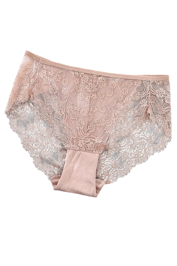 Womens Pink Lace Underwear Mid Rise Briefs, Floral Stretch Panties for Everyday Comfort, Soft Polyester Spandex, 1-Pack,Size XL