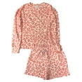 thumbnail image 1 of Womens Pink Leopard Print Kiss Pajamas Long Sleeve Tee & Shorts Sleep Set Medium, 1 of 2