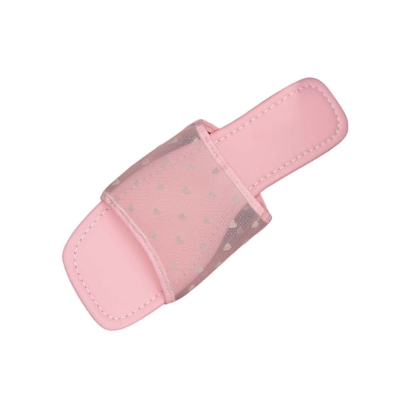 Womens Pink Mesh Slide Sandals Flat Open Toe Breathable Heart Pattern Cute Summer Beach Shoes,Size 6.5