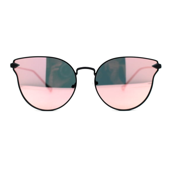 Womens Pink Mirror Panel Lens Cat Eye Horn Metal Rim Sunglasses Black
