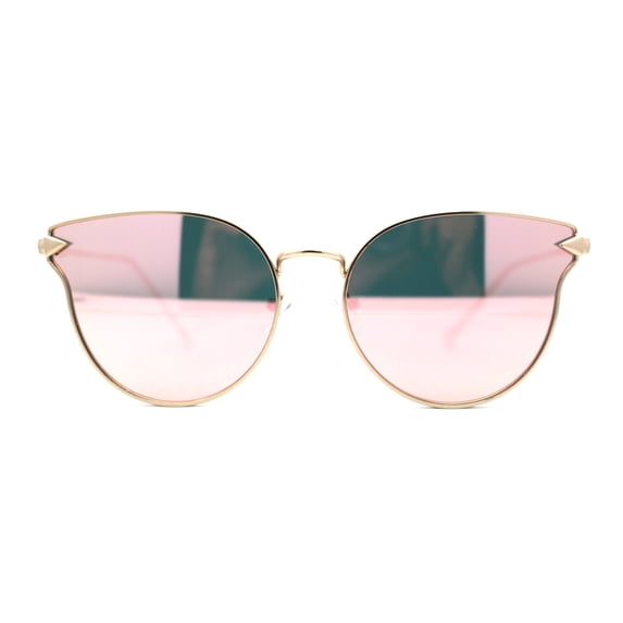 Womens Pink Mirror Panel Lens Cat Eye Horn Metal Rim Sunglasses Gold