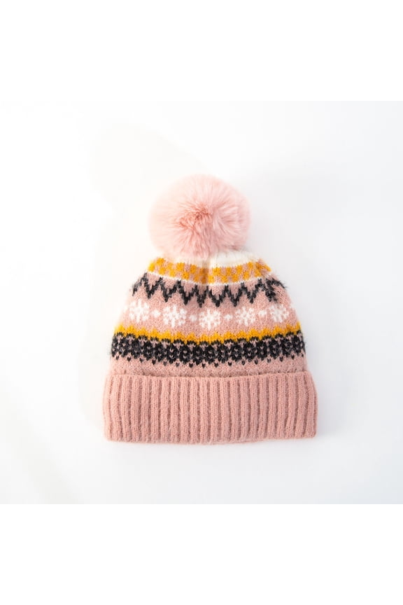 Womens Pink Noridc Print Knit Hat with Pom Accent by Howard's