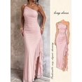 thumbnail image 1 of Womens Pink One Shoulder Maxi Dress Ruched Bodycon Long Gown High Slit, 1 of 9
