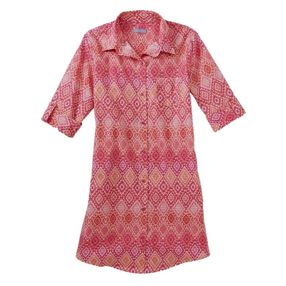 Womens Pink & Orange Mosaic Print Cotton Nightgown Buton Front Sleep Shirt M