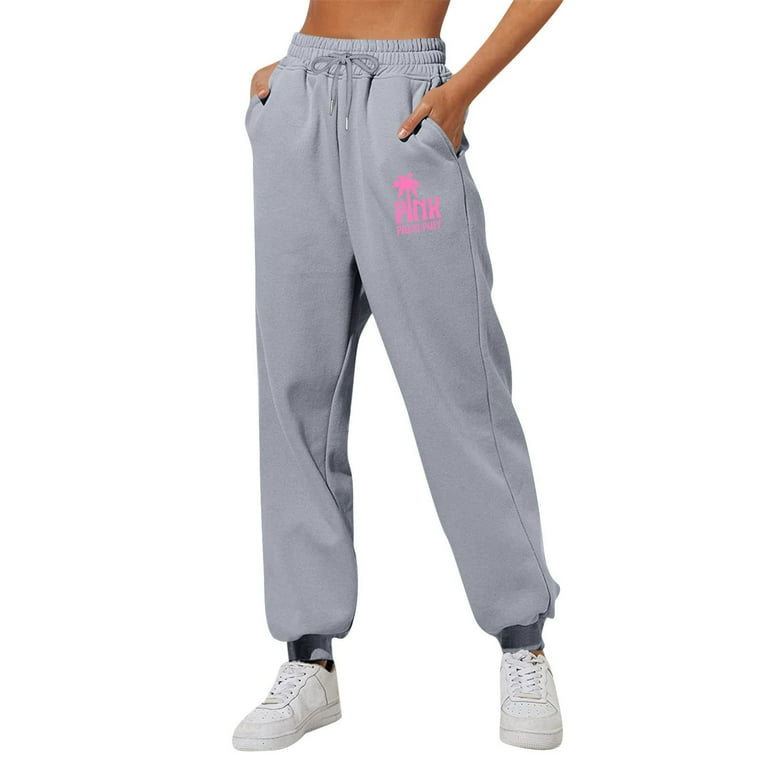 Womens Pink Palm Puff Sweatpants Fleece High Waisted Workout Trousers Wide Leg Cute Preppy Pants Pink Graphic Active Joggers Pants with Pockets light gray 3X Large Walmart