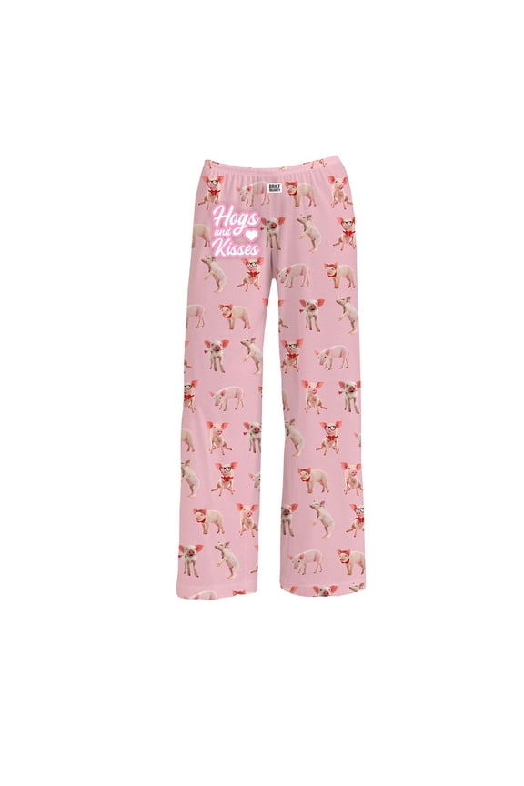 Womens Pink Pigs Lounge Pants - Hogs & Kisses Pajama Bottoms, Elastic Waist by American Mills - Medium