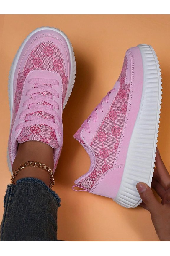 Womens Pink Platform Sneakers - Colorblock Design, Durable Thick Sole for All-Day Comfort