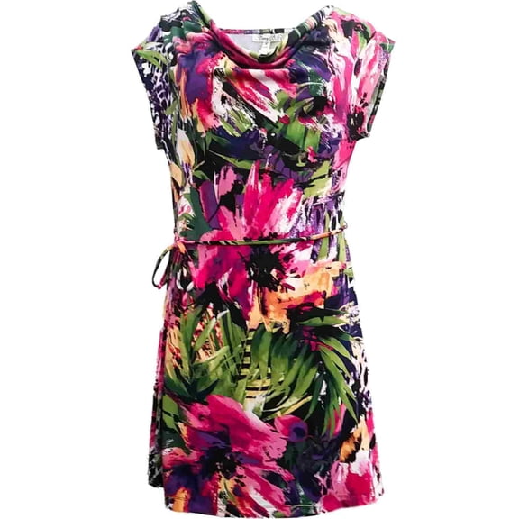 Womens Pink Purple Abstract Floral Flower Animal Tunic Dress Medium