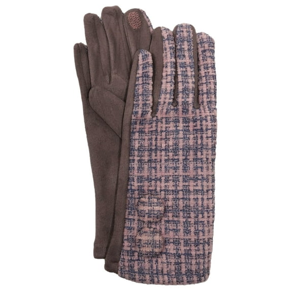 Womens Pink & Purple Plaid Button Stretch Fit Texting & Tech Touchscreen Gloves
