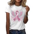 thumbnail image 1 of Womens Pink Ribbon Breast Cancer Awareness T-Shirt Angel Wings Pink Ribbon Floral Print Short Sleeve Tops Casual Breast Cancer Graphic Crew Neck Tee, 1 of 4