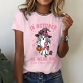 thumbnail image 1 of Womens Pink Ribbon Breast Cancer Awareness T-Shirt Angel Wings Pink Ribbon Floral Print Short Sleeve Tops Casual Breast Cancer Graphic Crew Neck Tee, 1 of 3