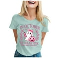 thumbnail image 1 of Womens Pink Ribbon T-Shirts Cancer Awareness Ghost Witch Halloween Tees Short Sleeve Crewneck Inspirational Gift Tops, 1 of 4
